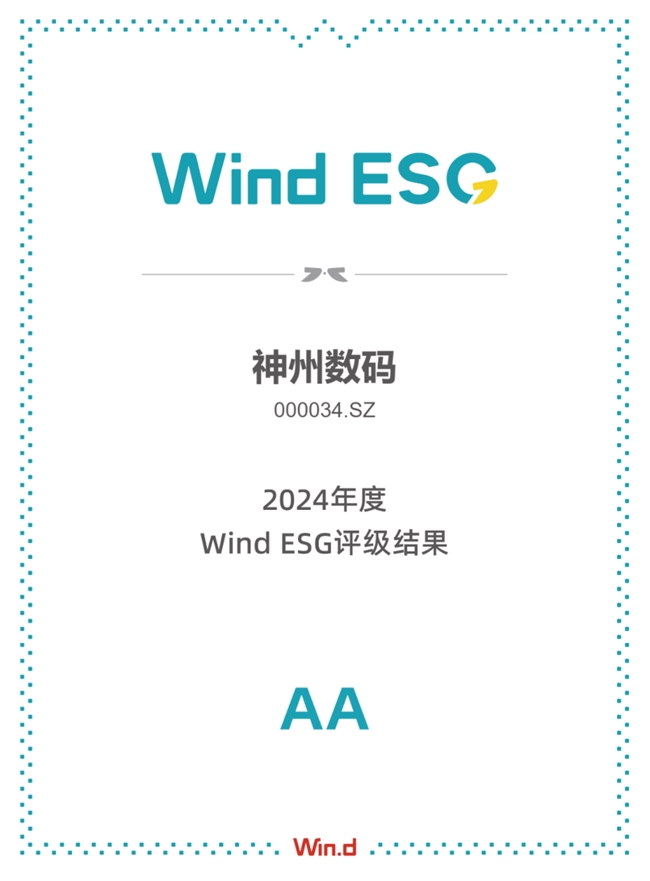 谈球吧(中国)官方网站初次打破！神州数码Wind ESG评级升至AA级排名电子装(图1)